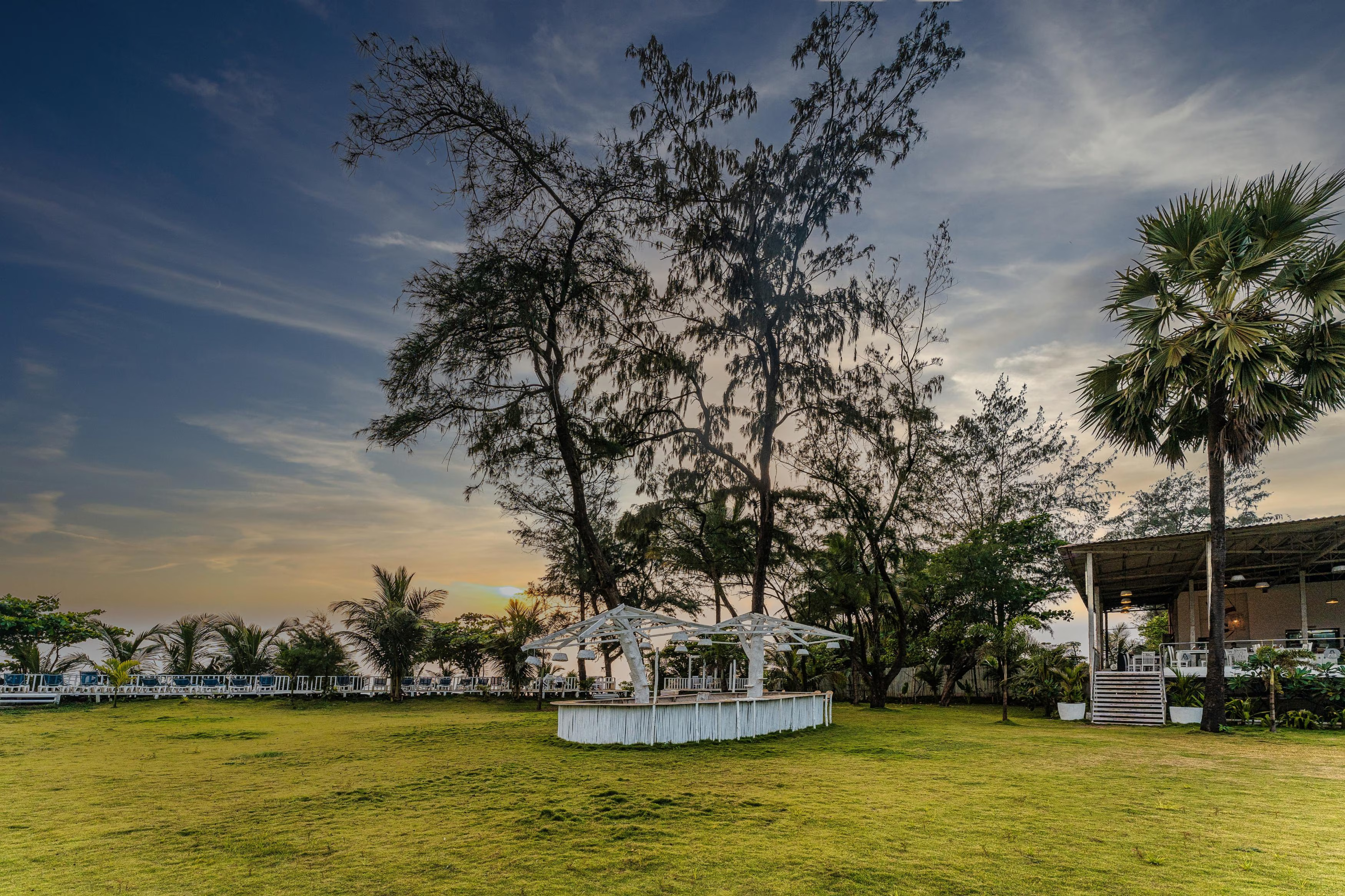 Resort lawns with palm trees