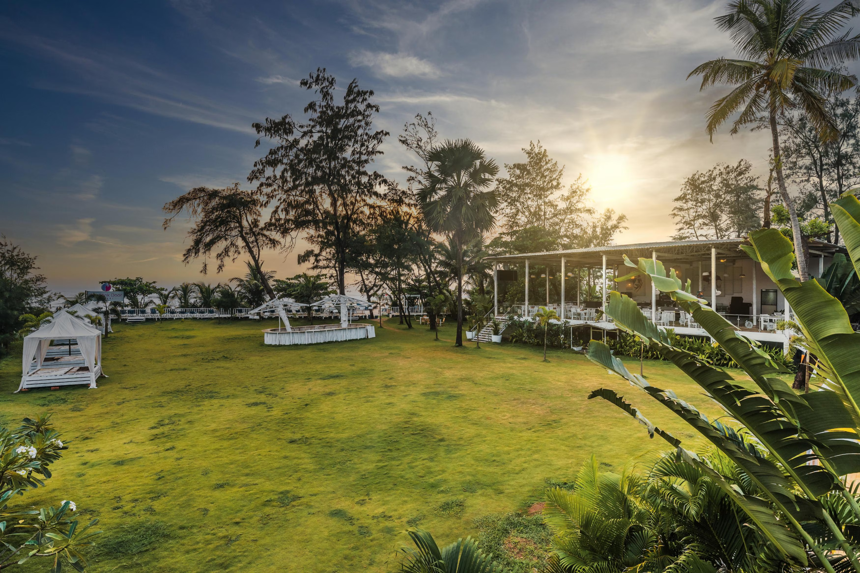 Resort lawns at golden hour