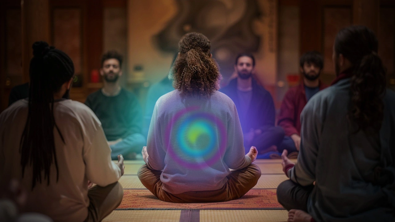 A group participating in a guided meditation class