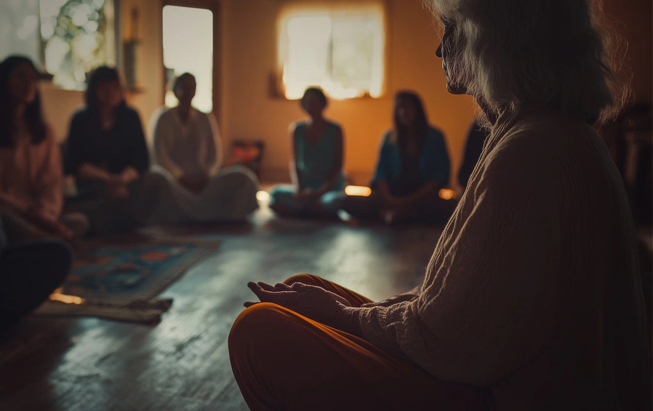 A group participating in a guided meditation program