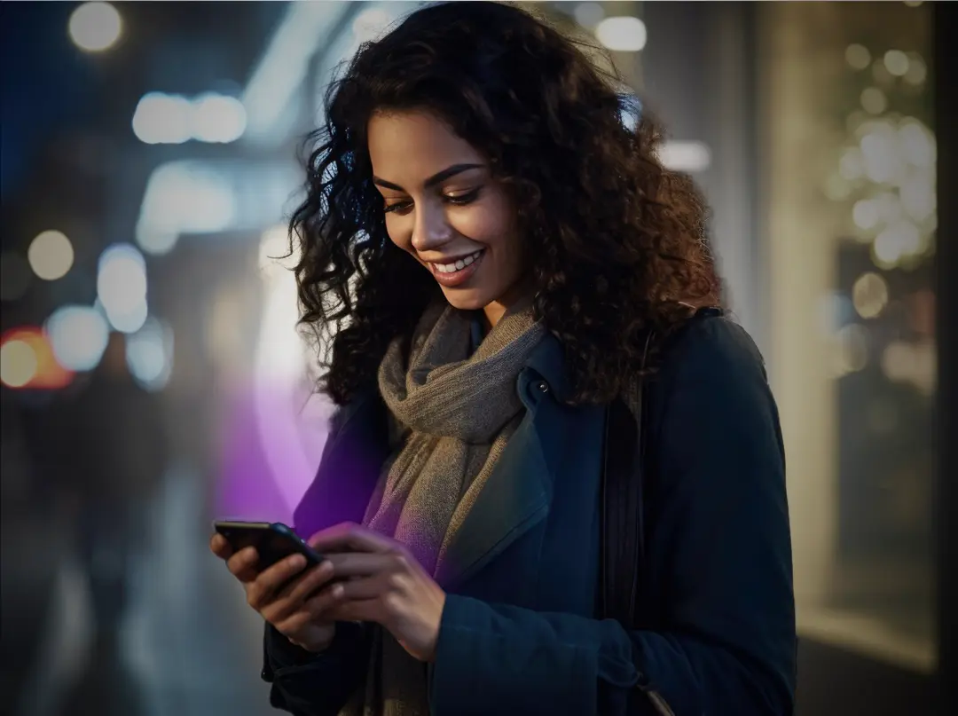 A woman accessing an online meditation class on her phone